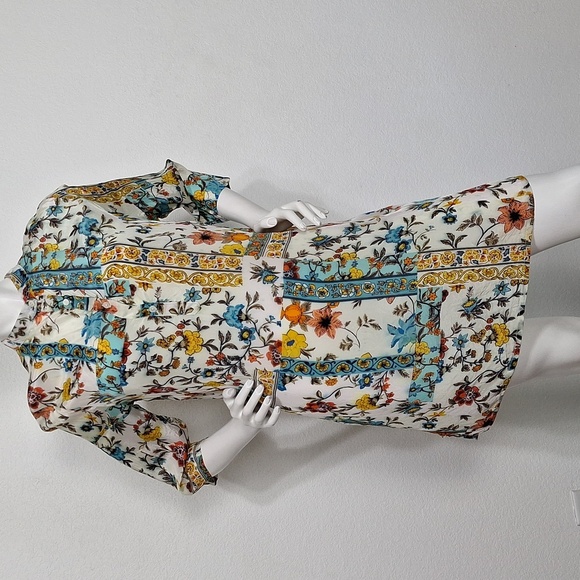 Shana Multicolor Boho Preppy Silk 3/4 Sleeve Floral Imaginarium Dress Size M - Picture 1 of 12